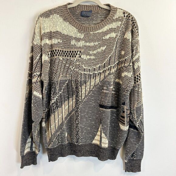 Bachrach Sweaters - Vintage Bachrach Sweater Womens Brown Fair Isle Yacht Knit Hippie Boho Grandma